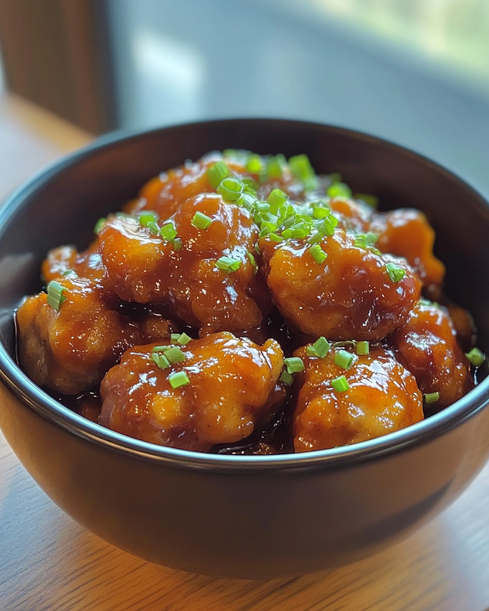 Close-up of honey butter chicken with glaze shine