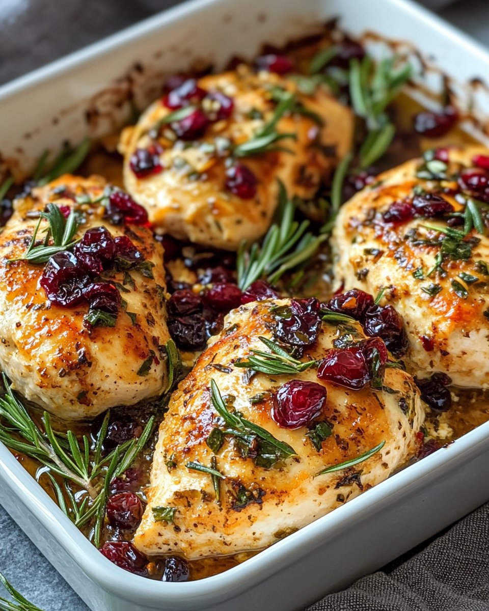 Cooked honey cranberry chicken bake served with garnish