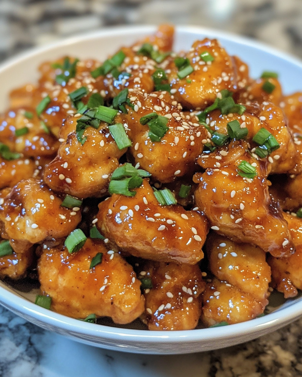 Finished Honey Sesame Chicken ready to serve,