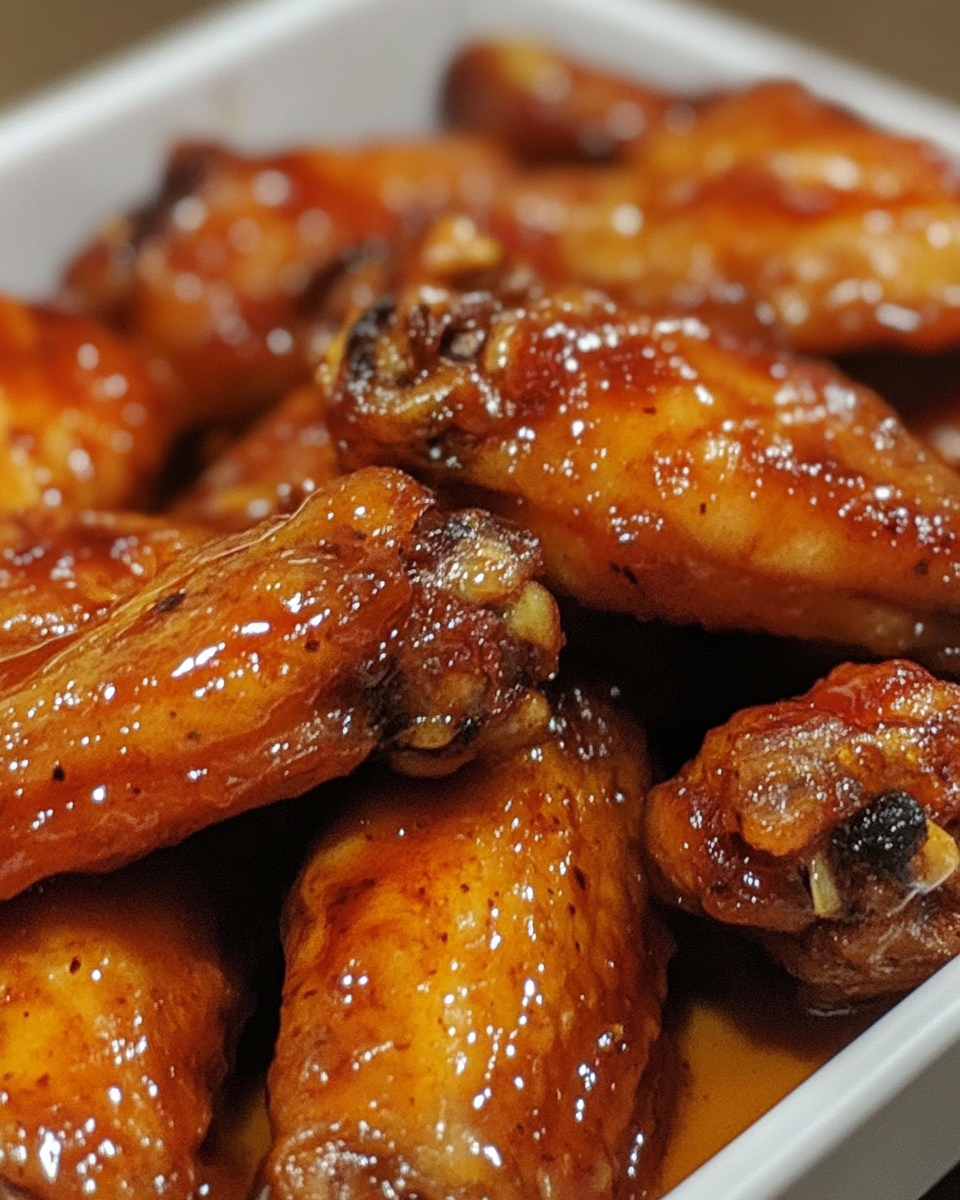 Plated hot honey peach wings ready to serve