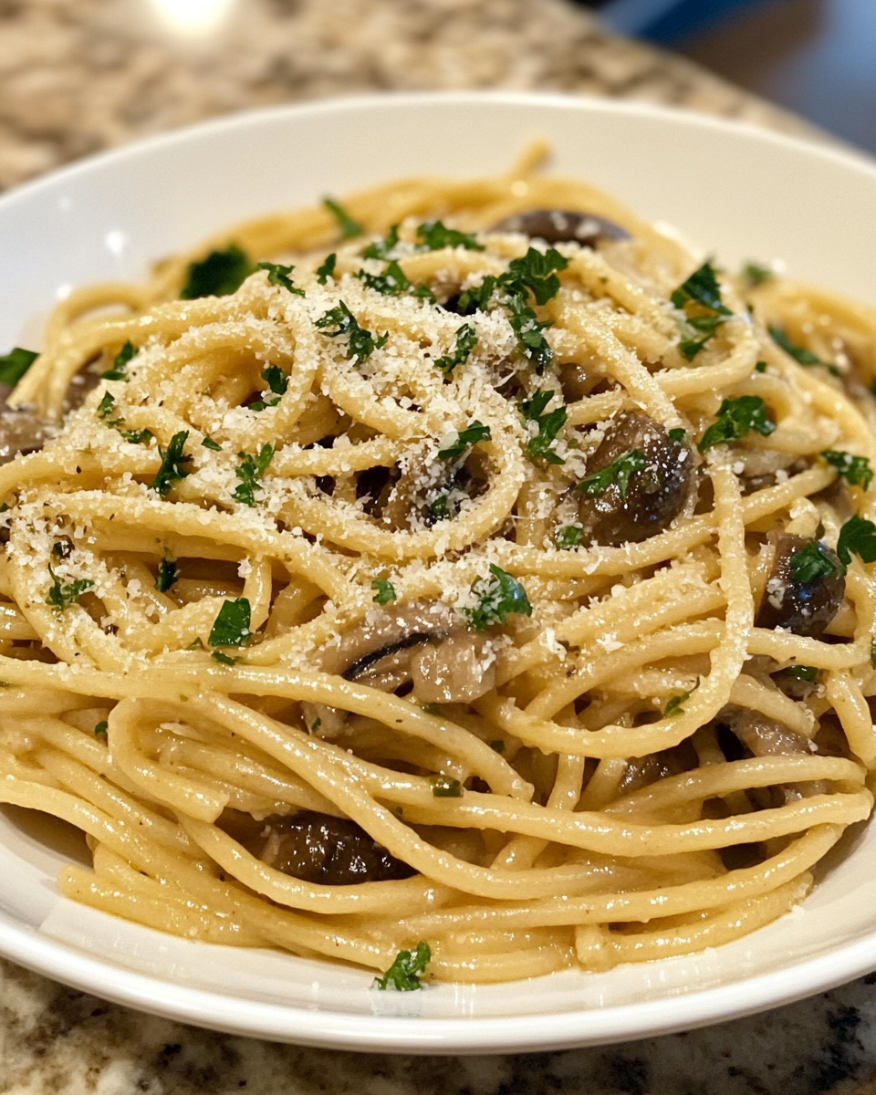 Pasta dish showing garlic and lemon flavors