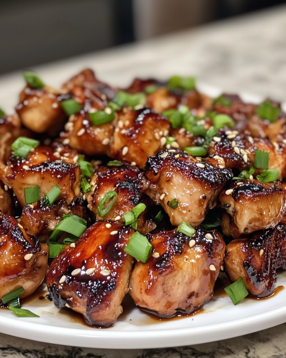 Close up of char siu chicken showing juicy, caramelized surface