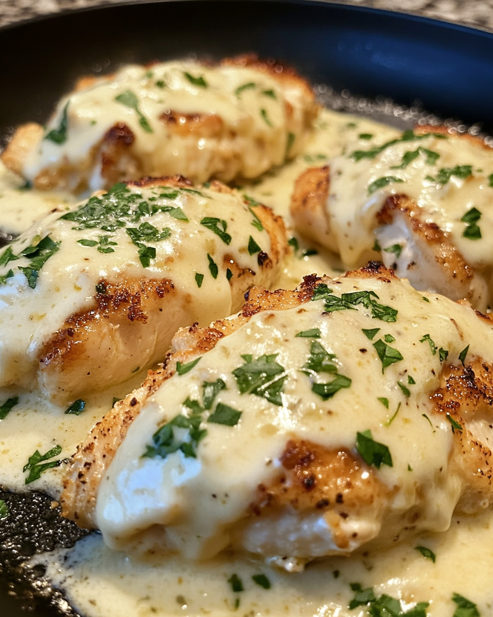 Chicken pillows served with creamy parmesan sauce