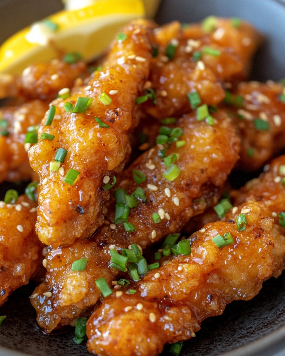 Hot Honey Popcorn Chicken crispy chunks in close up