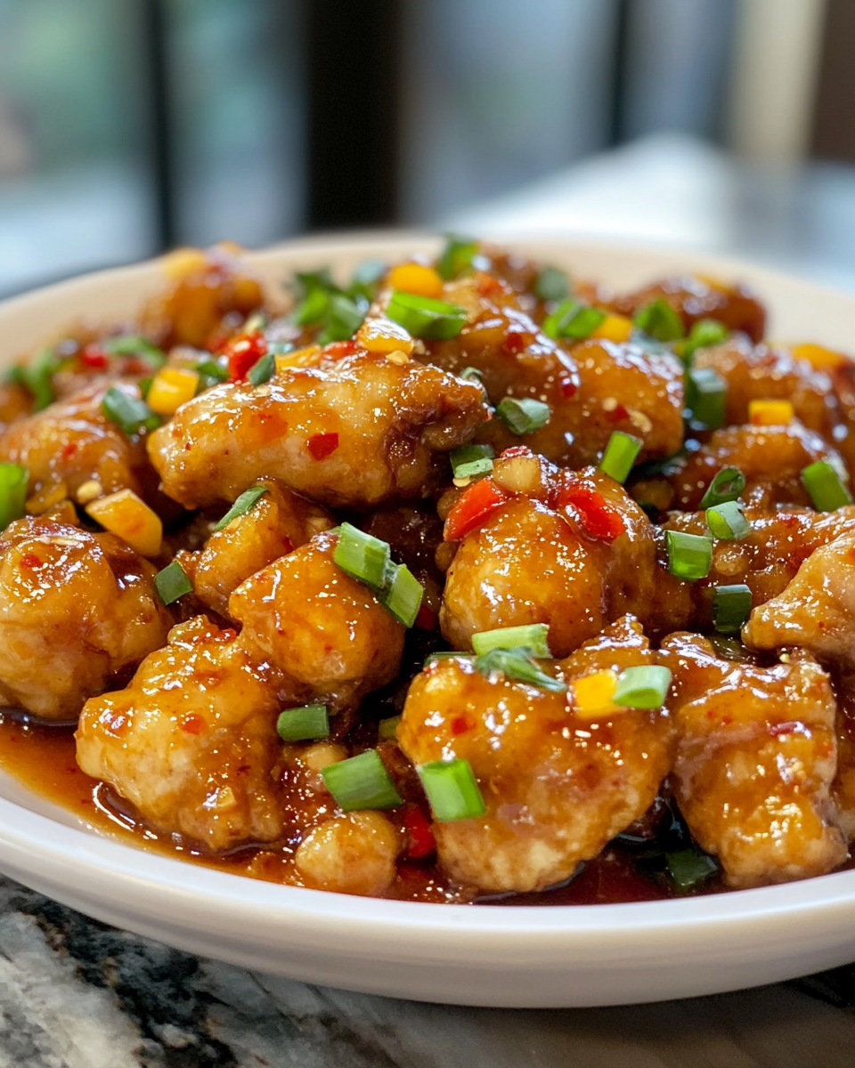 Finished sweet chili chicken dish on plate