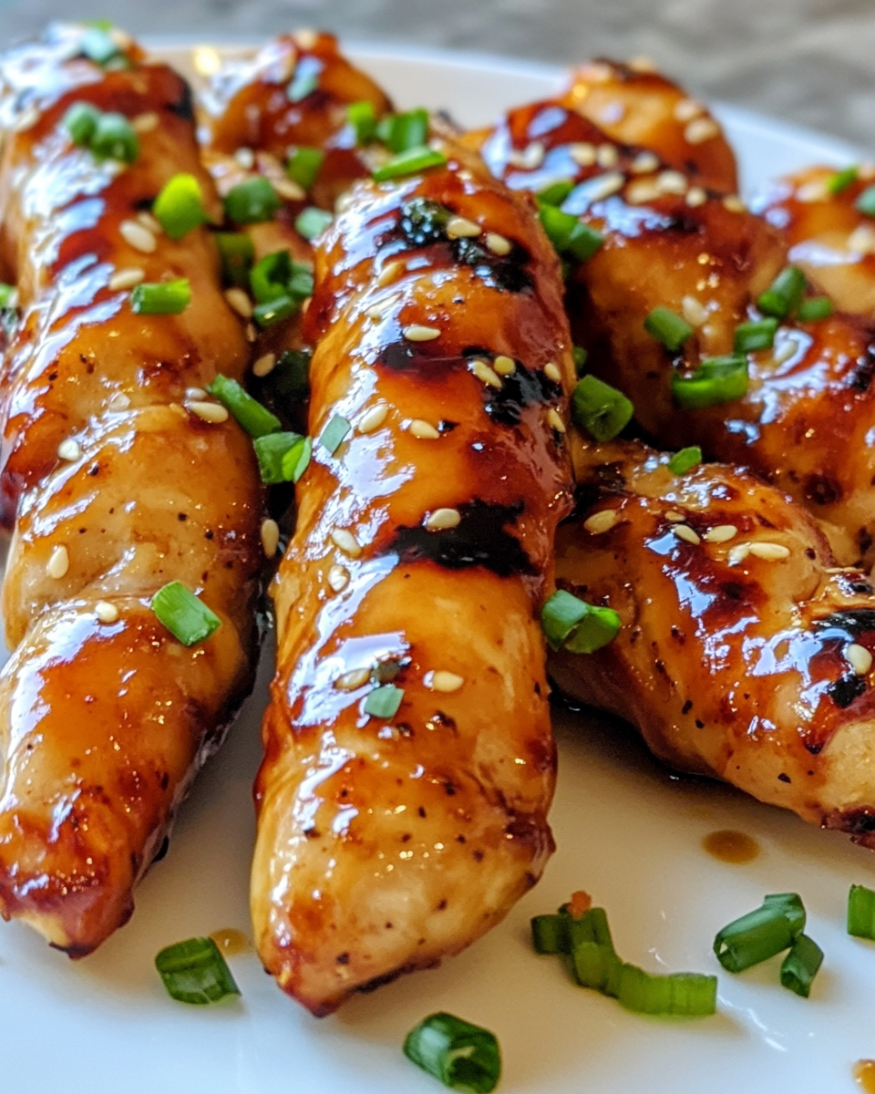 Final plated mango glazed chicken twists with garnish