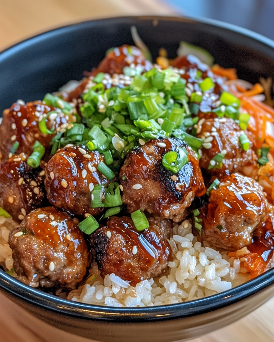 Korean BBQ meatball rice bowls