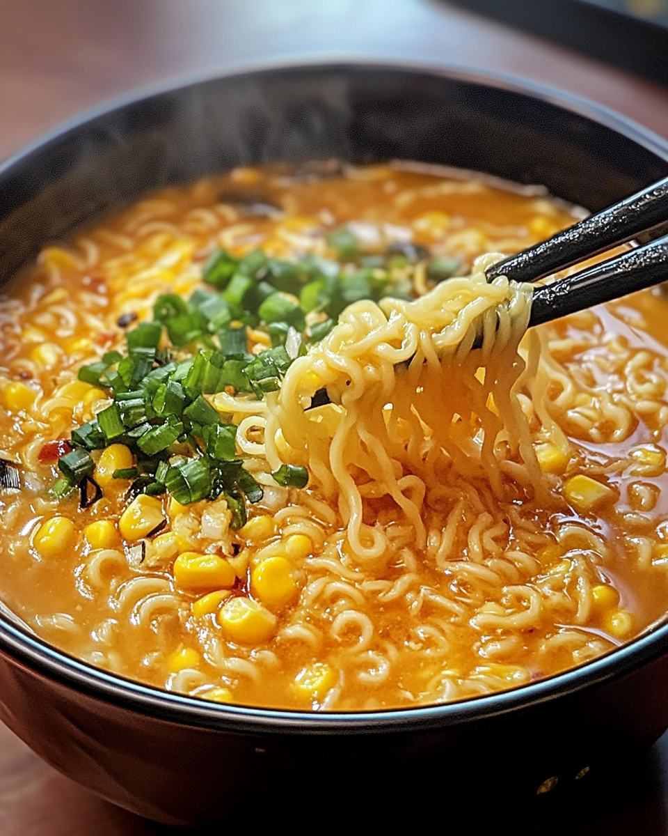 Korean corn cheese instant ramen noodles