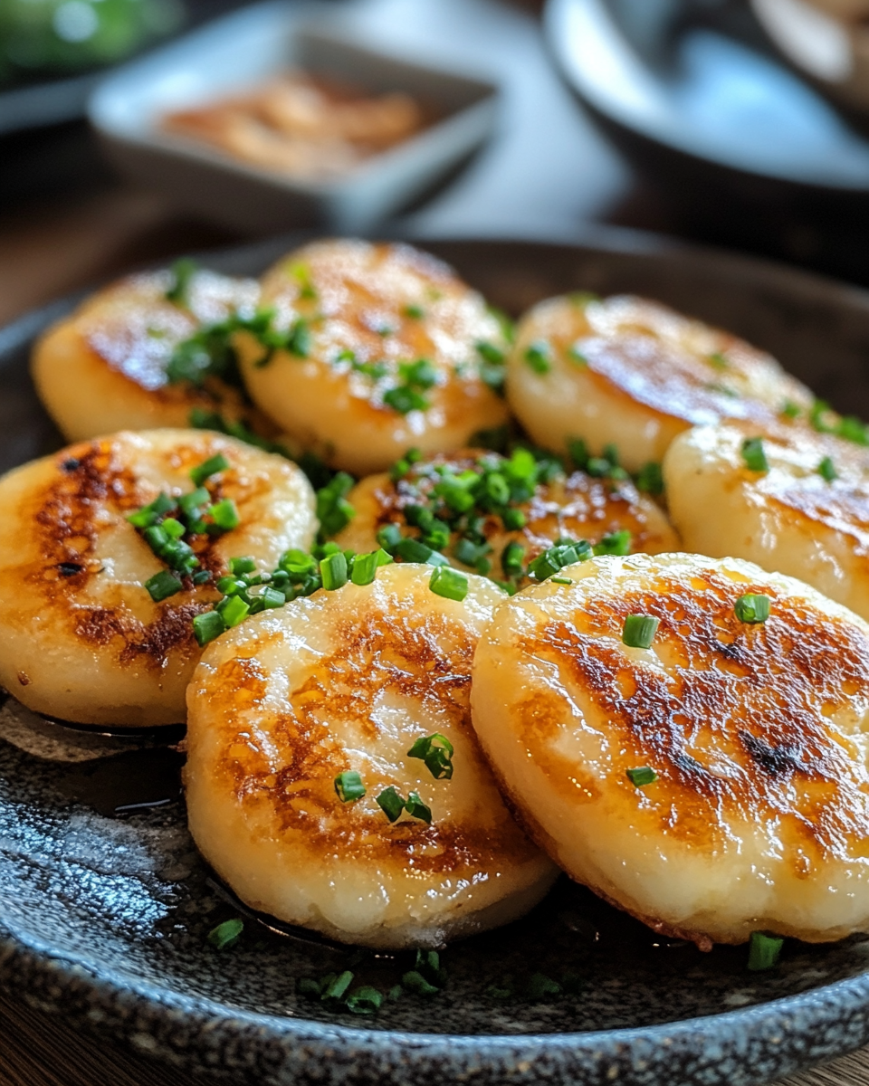 Close-up of the final glazed rice cakes dish