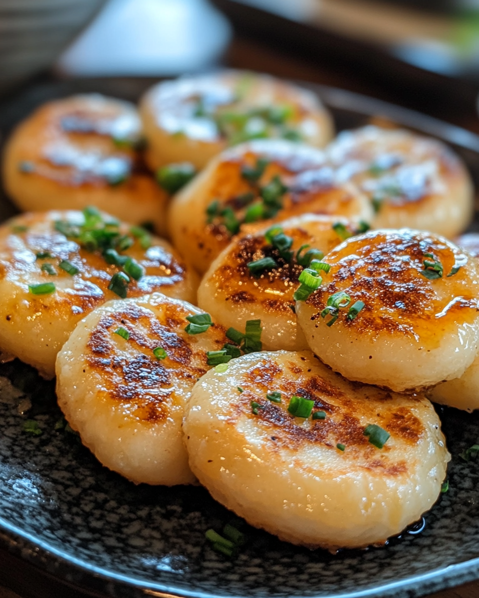 Korean pan fried rice cakes with sweet butter glaze