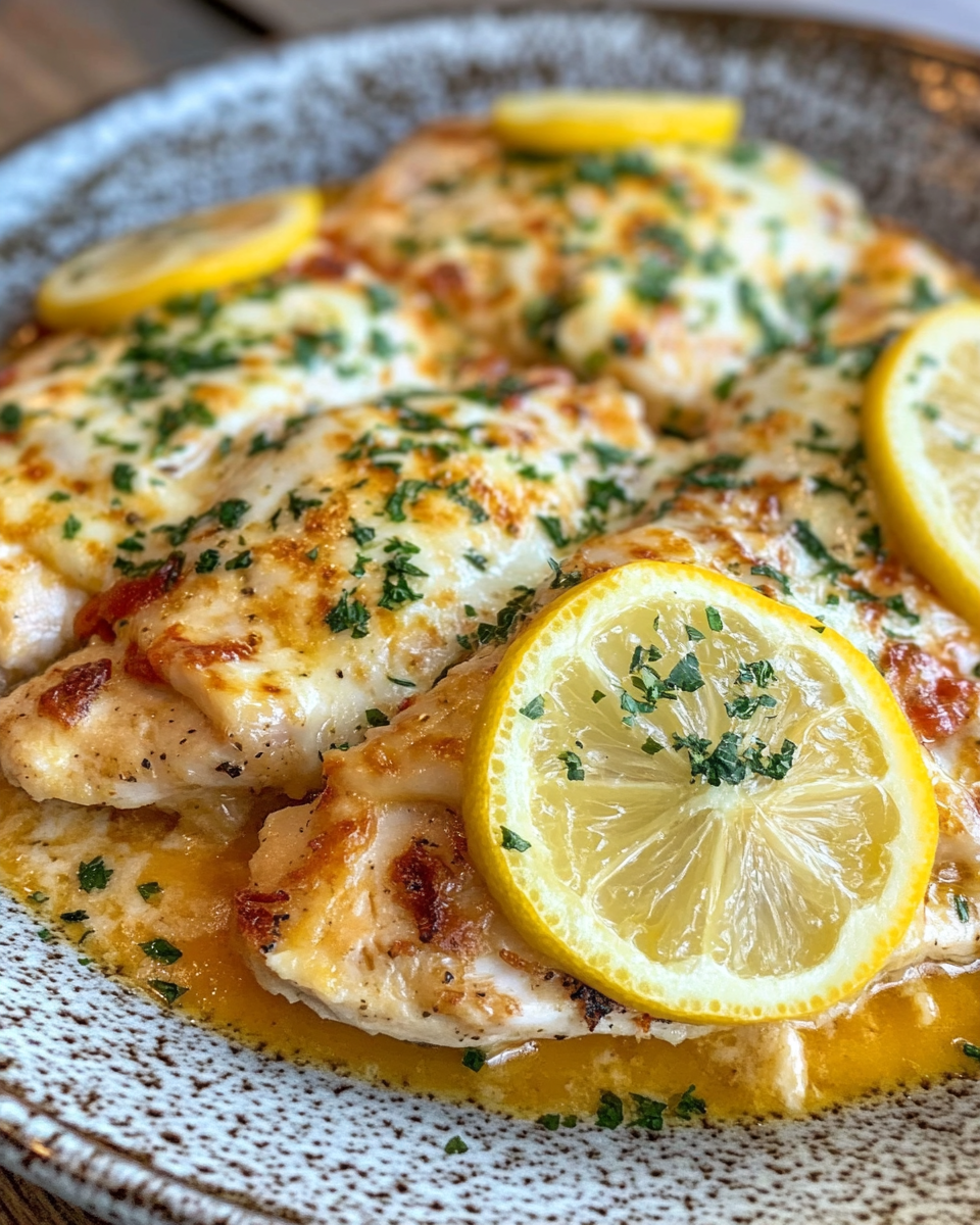lemon chicken romano freshly cooked on a plate