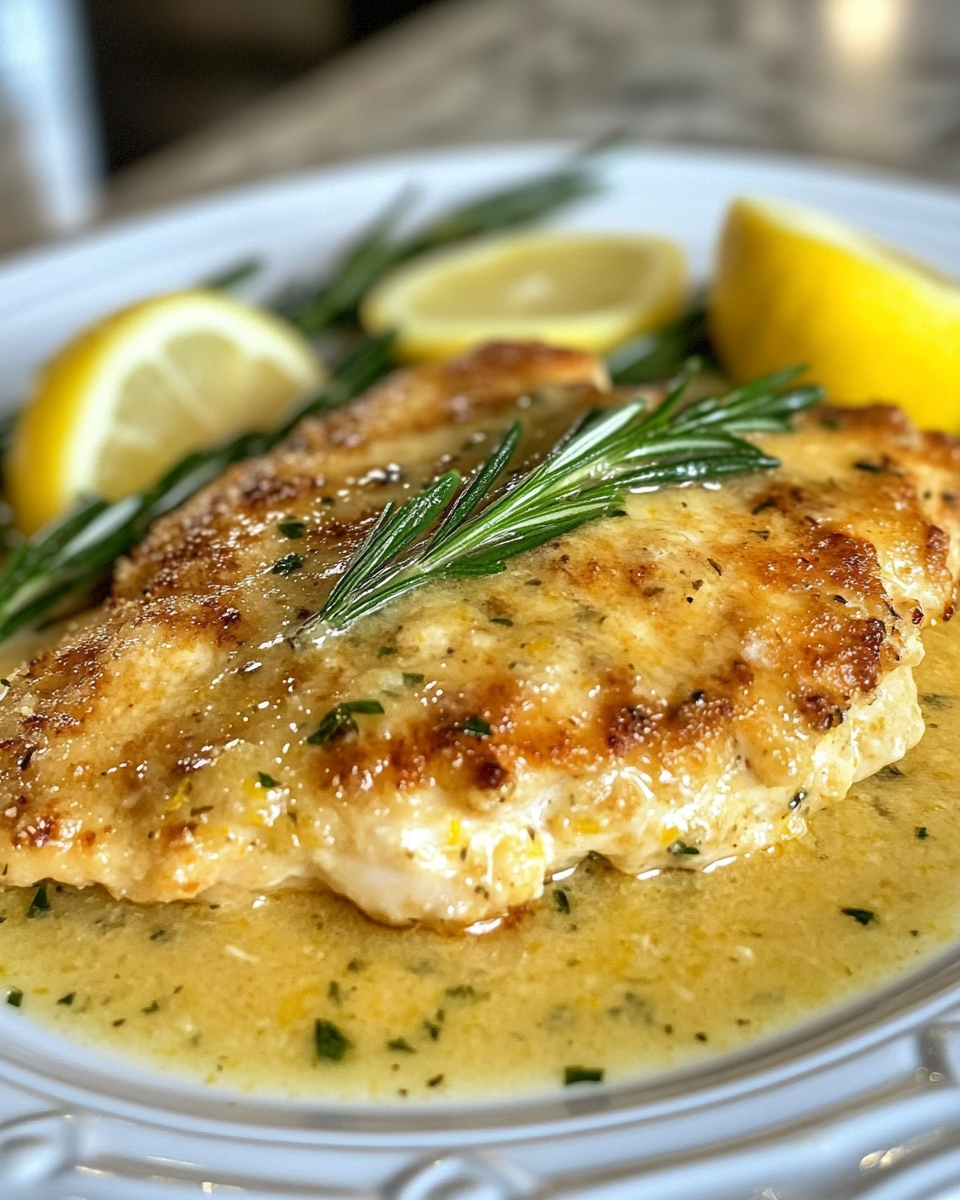 Creamy lemon sauce on chicken cutlets