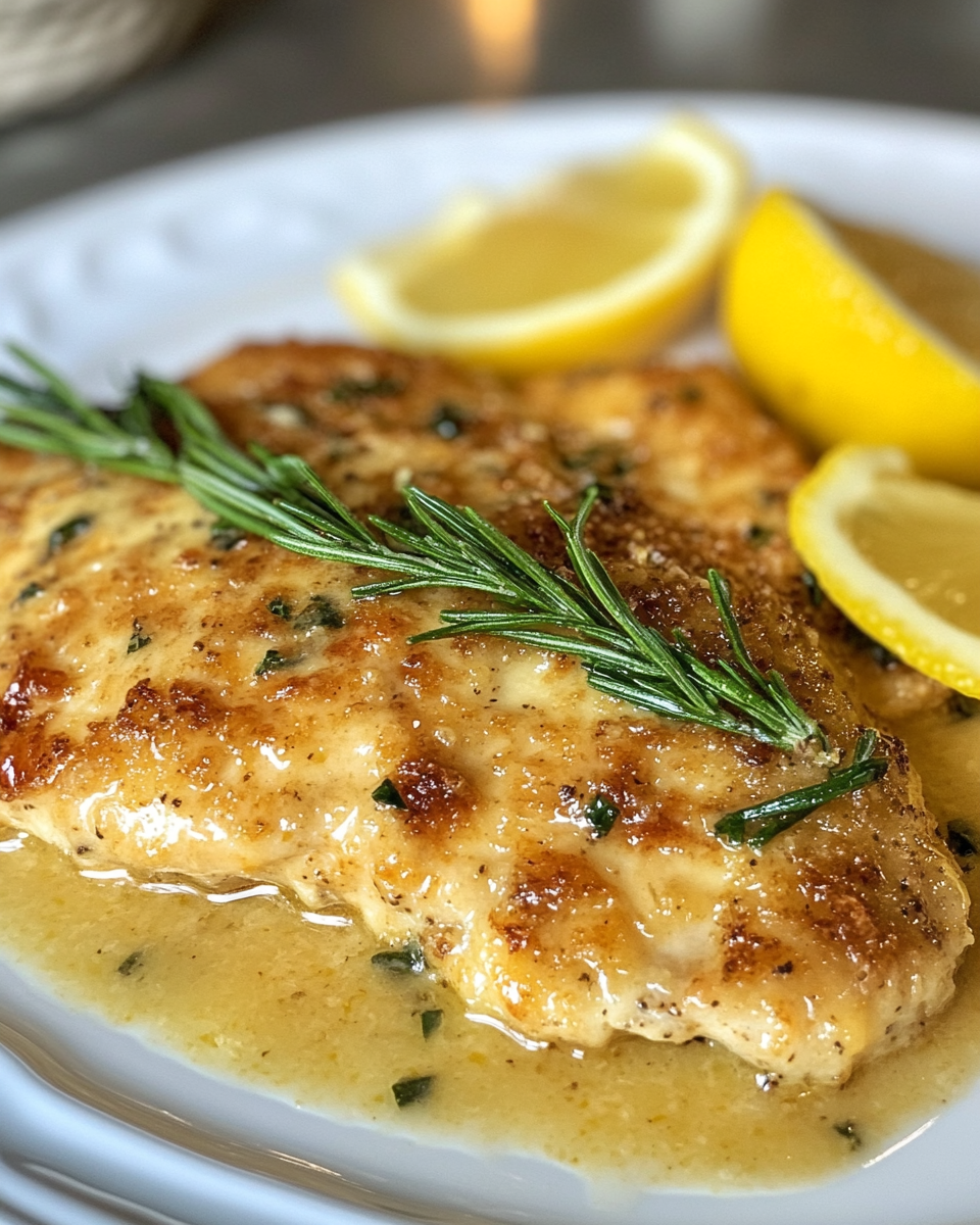 Plated chicken cutlets with parsley and lemon slice