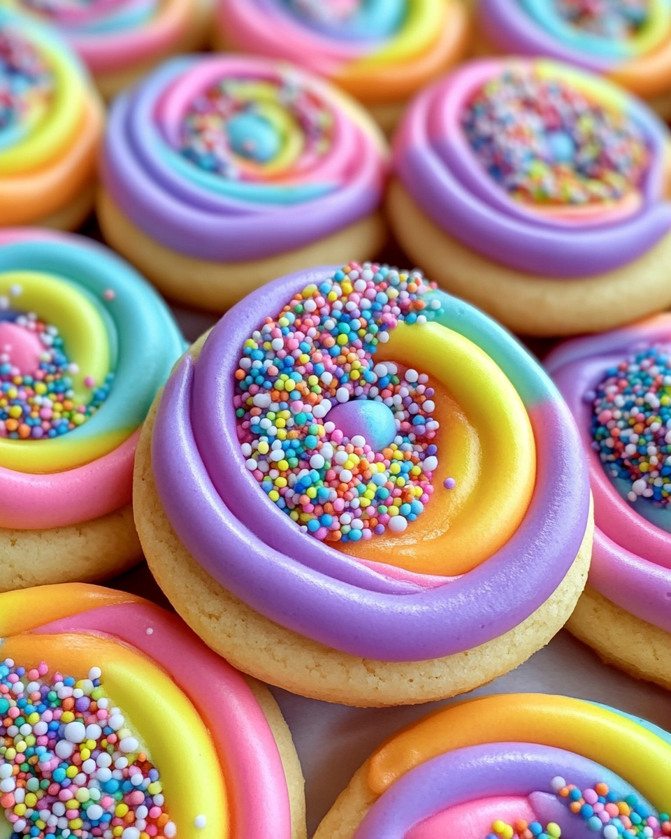 Whimsical colorful spiral cookies with magical hues