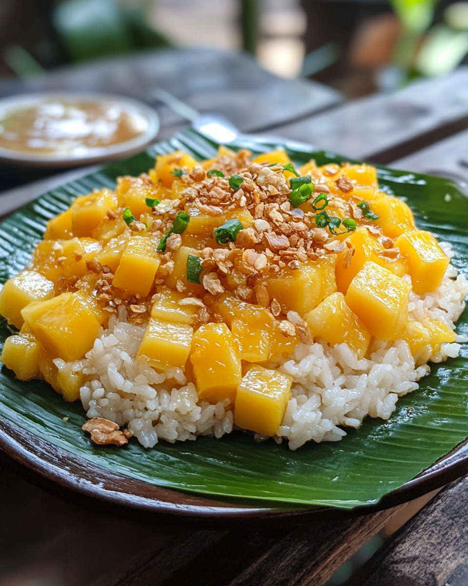 Sticky mango rice dessert in a bowl