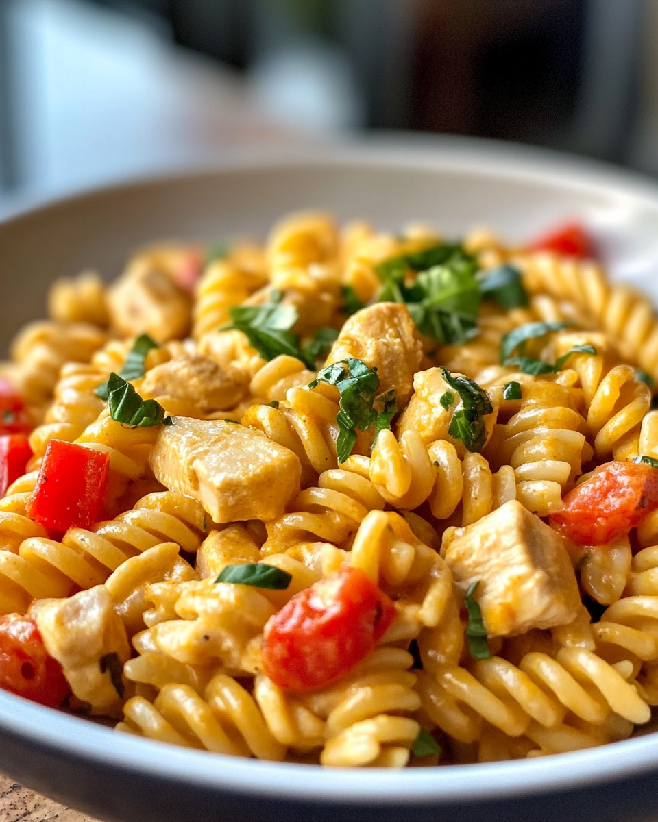 Finished Marry Me Chicken Pasta served in a bowl with garnish