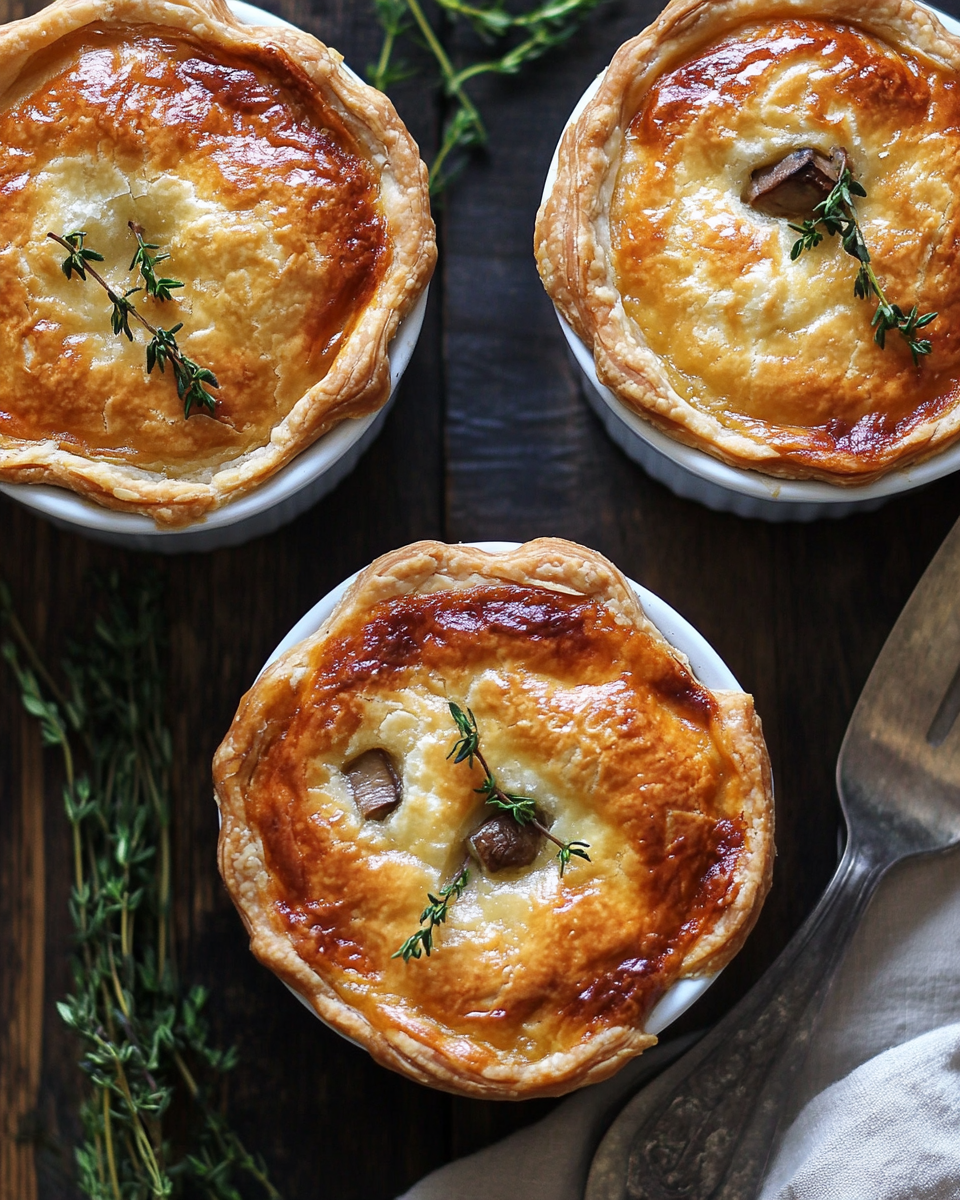 Mini mushroom gruyere pot pies baking process