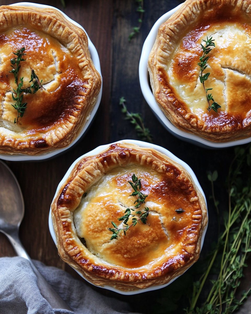 Mini mushroom gruyere pot pies plated and served