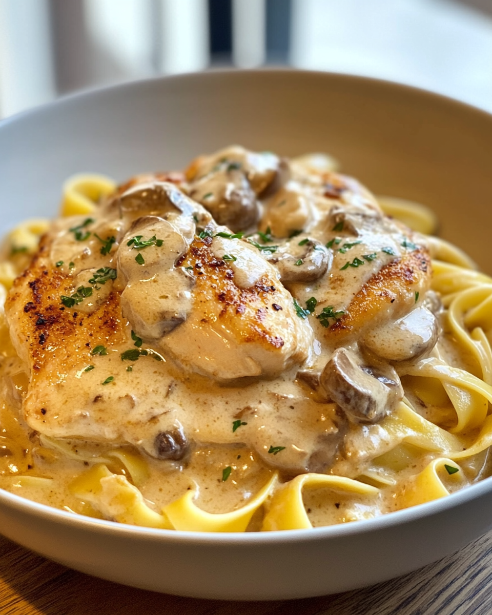 Cooking process of chicken stroganoff