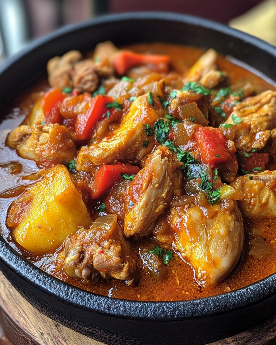 Blended fresh red bell peppers and tomatoes for Nigerian chicken stew