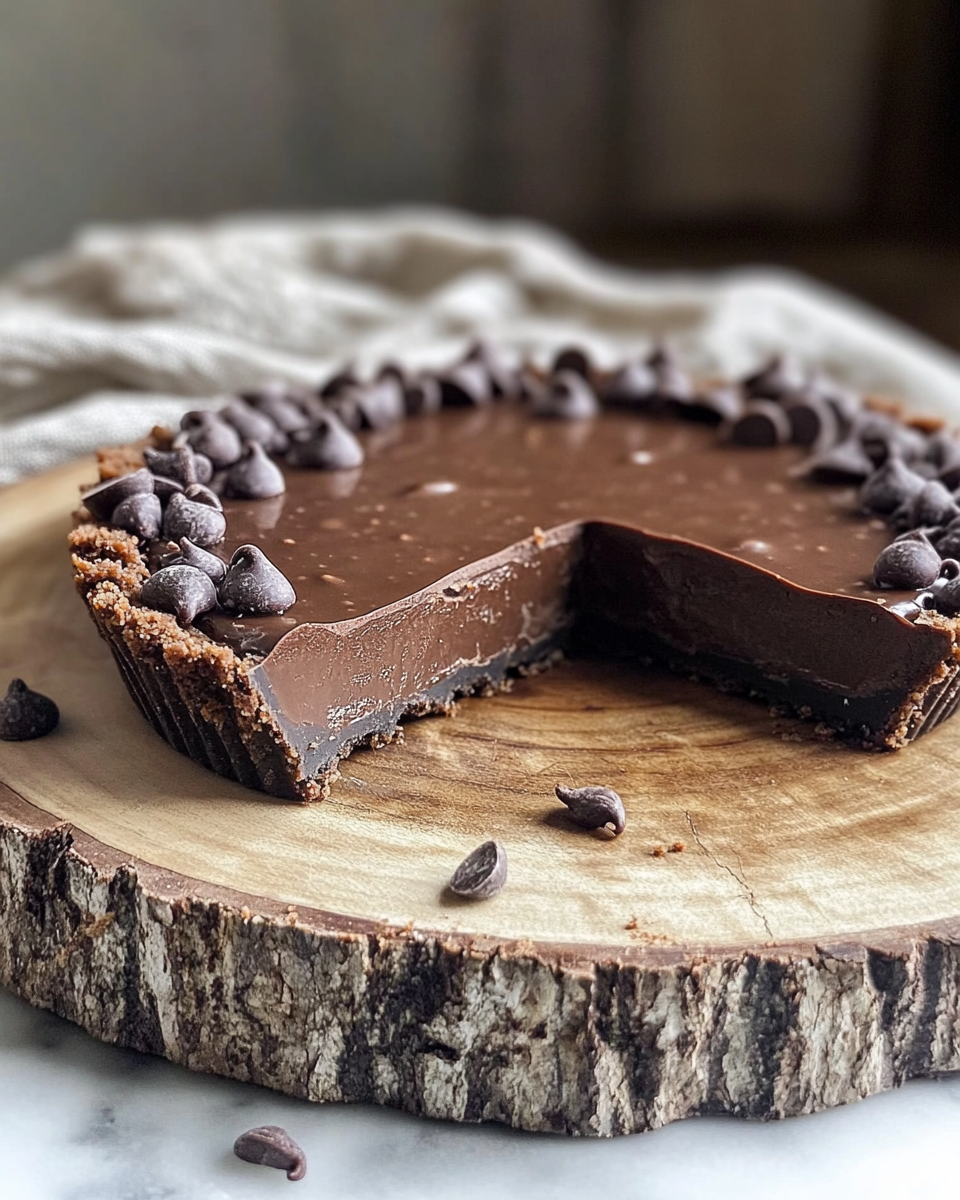 Finished vegan chocolate tart with cherry compote