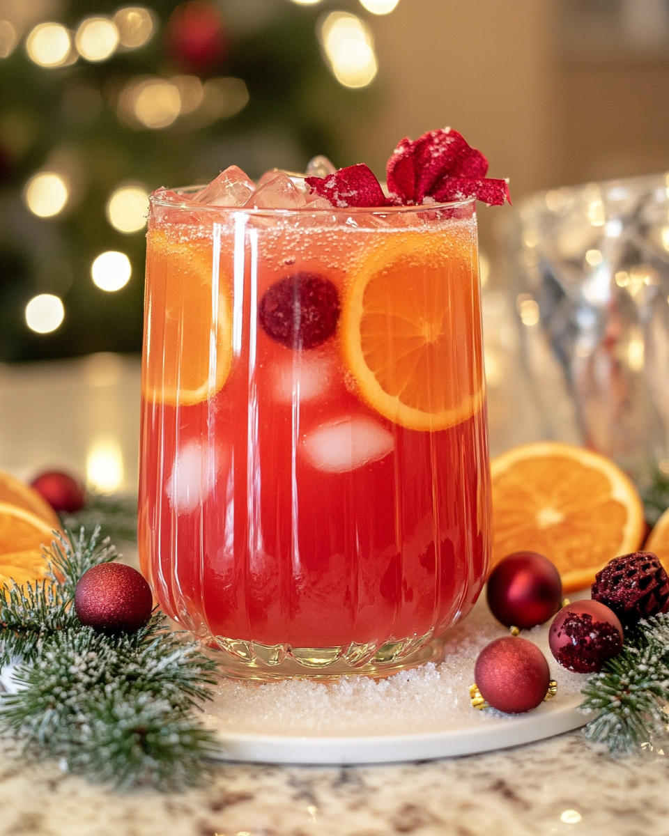 Colorful punch bowl with fresh fruits and rosemary garnish