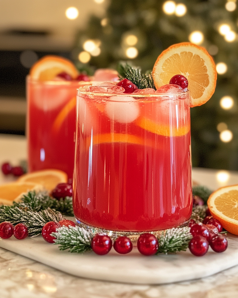 Non-alcoholic Christmas punch in a glass with garnish