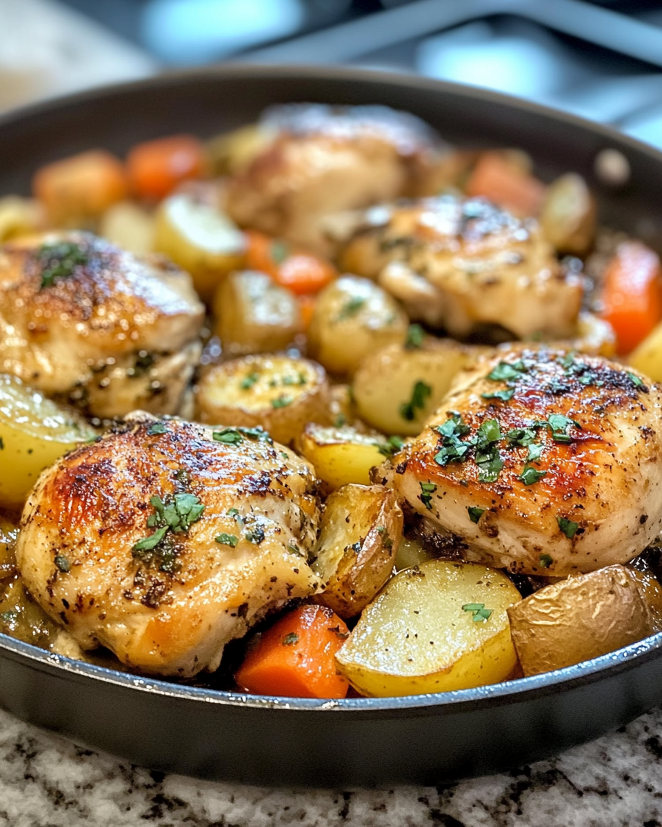 One pan chicken and potatoes cooked in a pressure cooker
