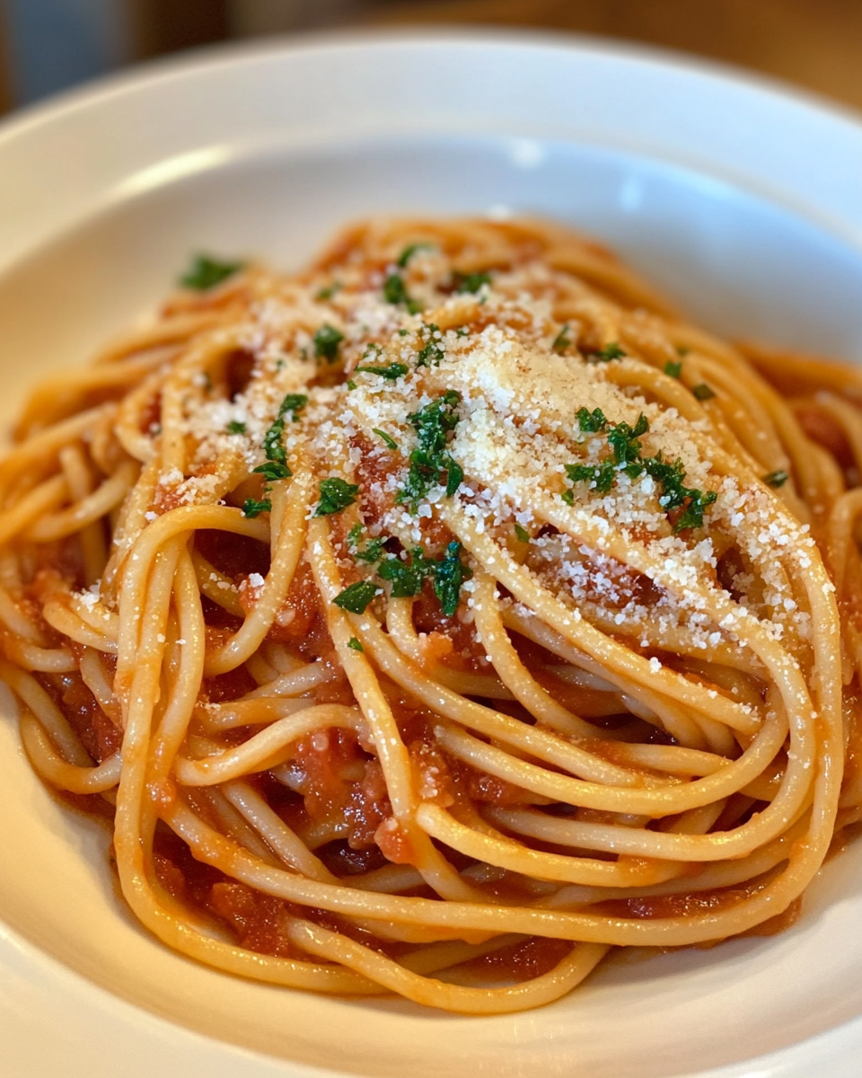 Fresh warm pasta soup with parsley garnish