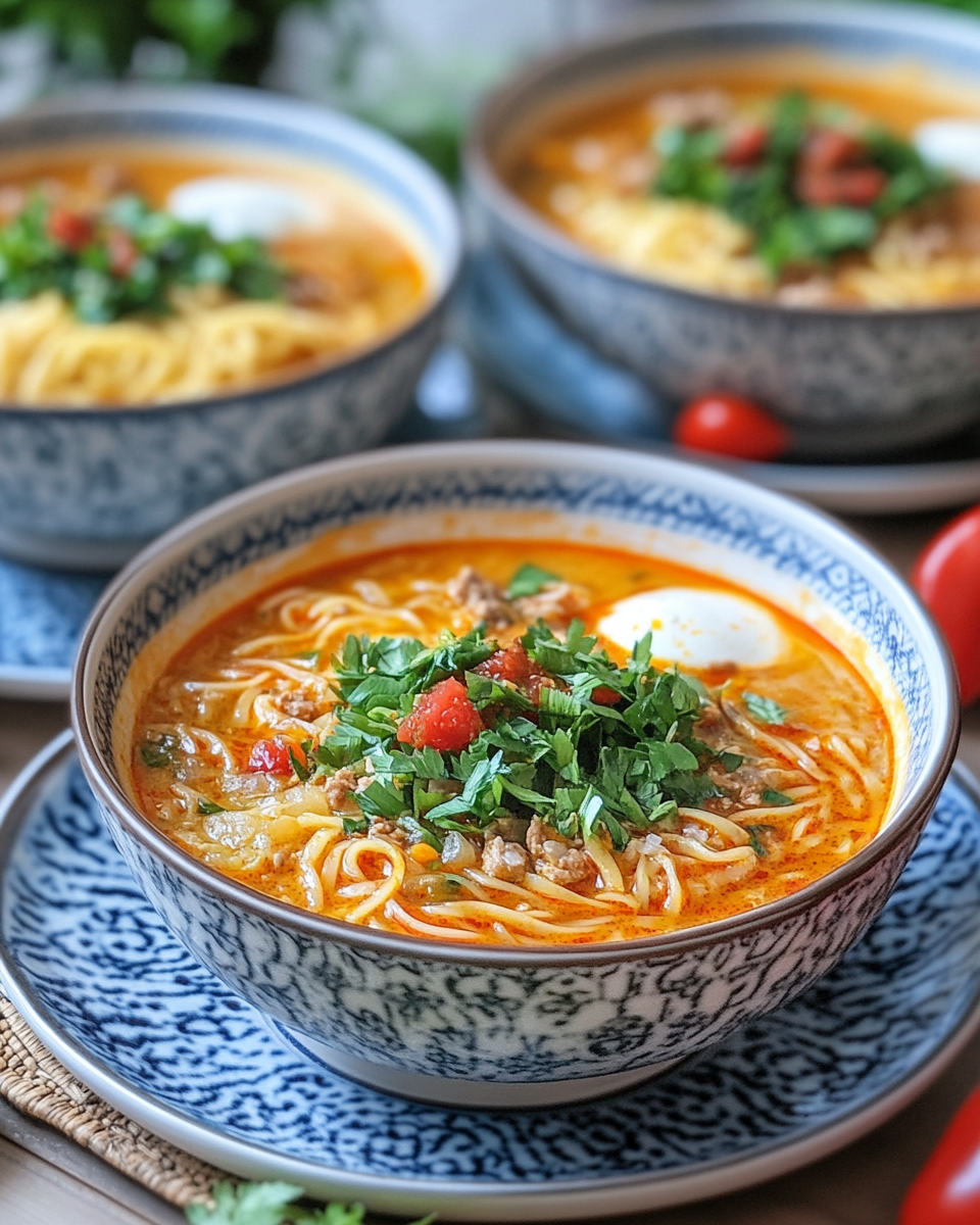 Ingredients for Persian noodle soup in bowls