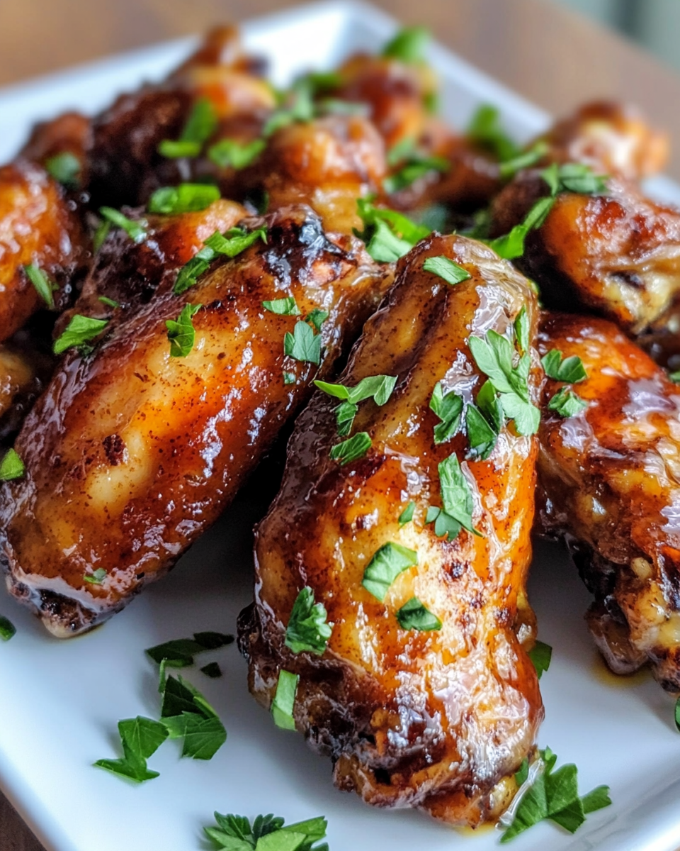 Sticky glazed pineapple chicken wings ready to eat