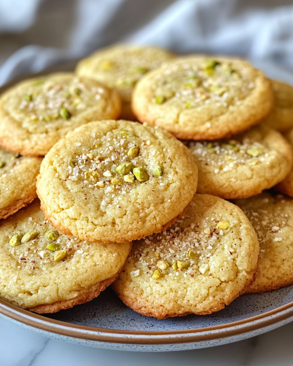 Finished pistachio cream cookies stacked