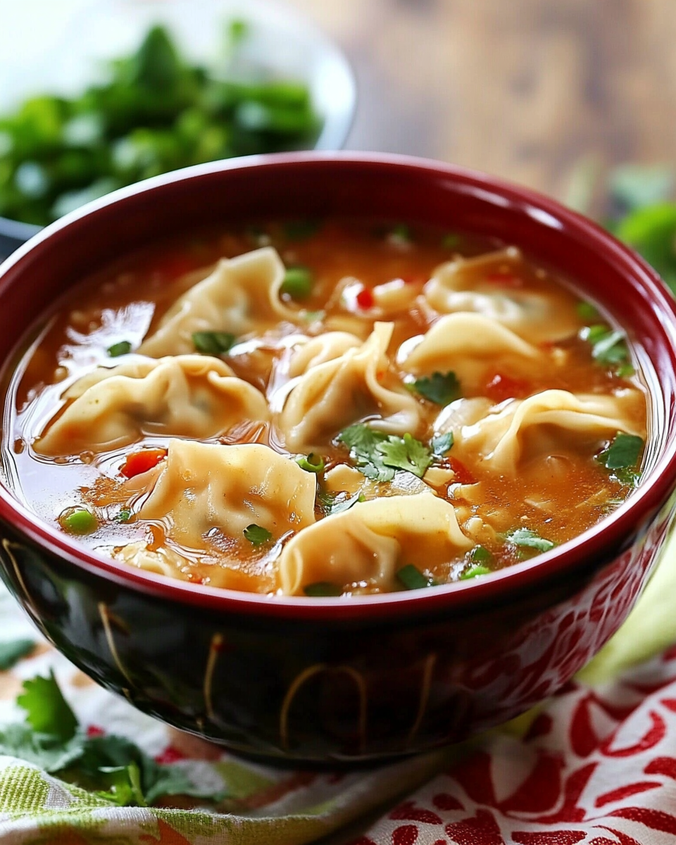 Ready to serve knoephla soup with dumplings