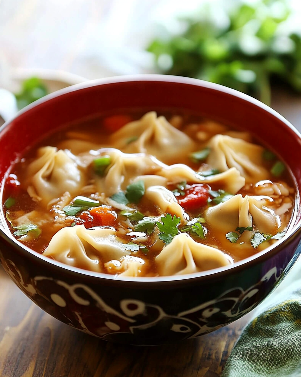 Potsticker soup simmering in pot