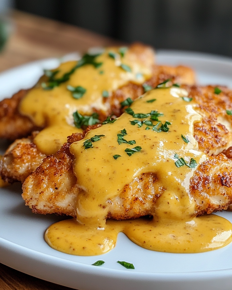 Searing pretzel crusted chicken in a skillet
