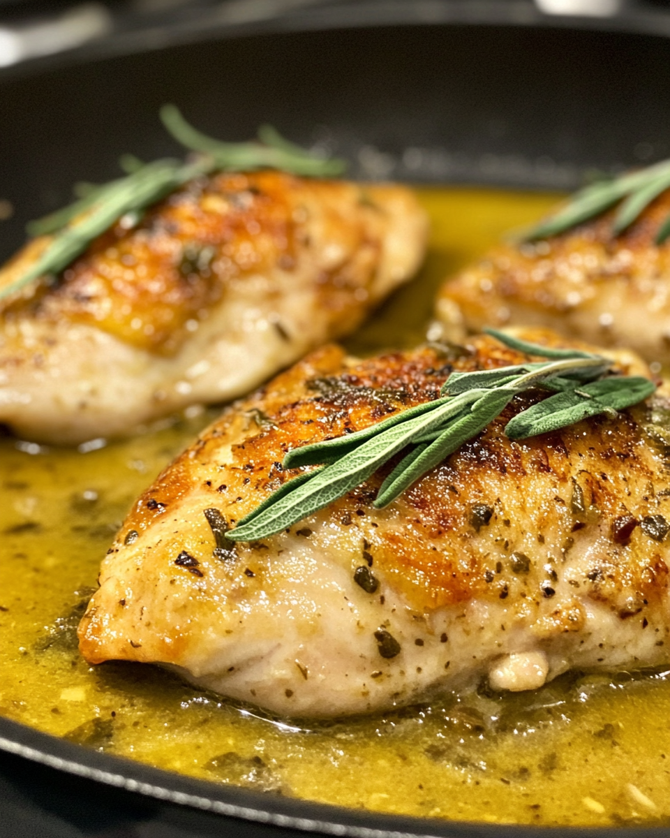 Chicken roasting in oven with apple wedges and herbs