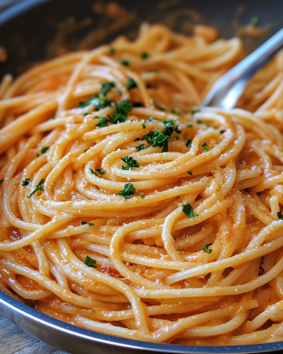 Ingredients for creamy tomato garlic pasta laid out