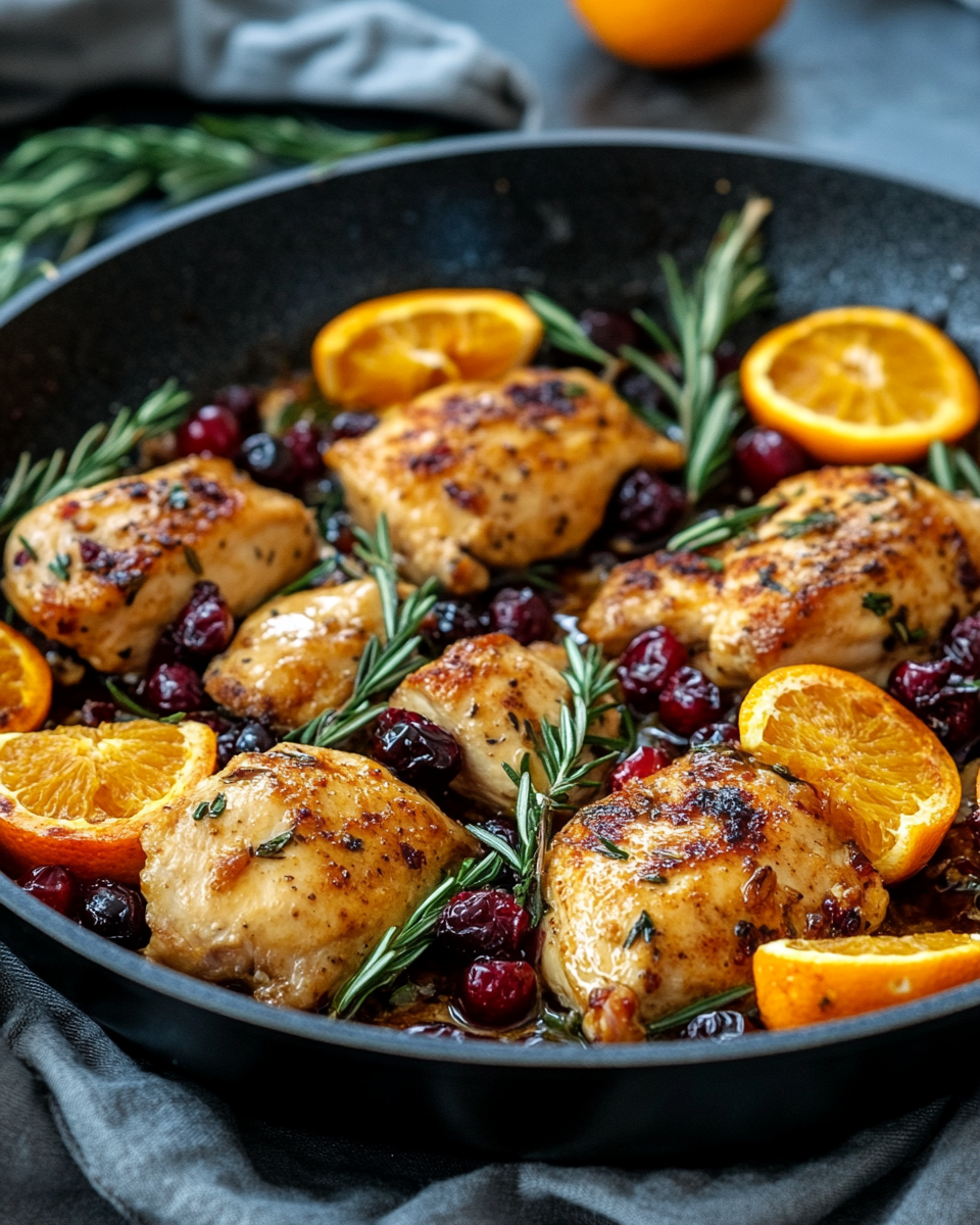 Served plate with cranberry orange chicken and sides