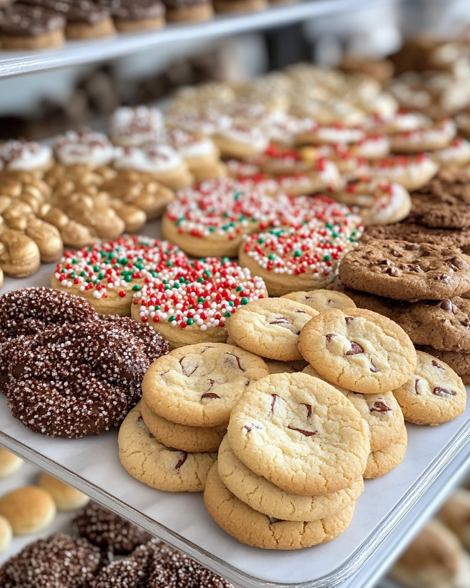 Cookies and baking ingredients on a kitchen counter