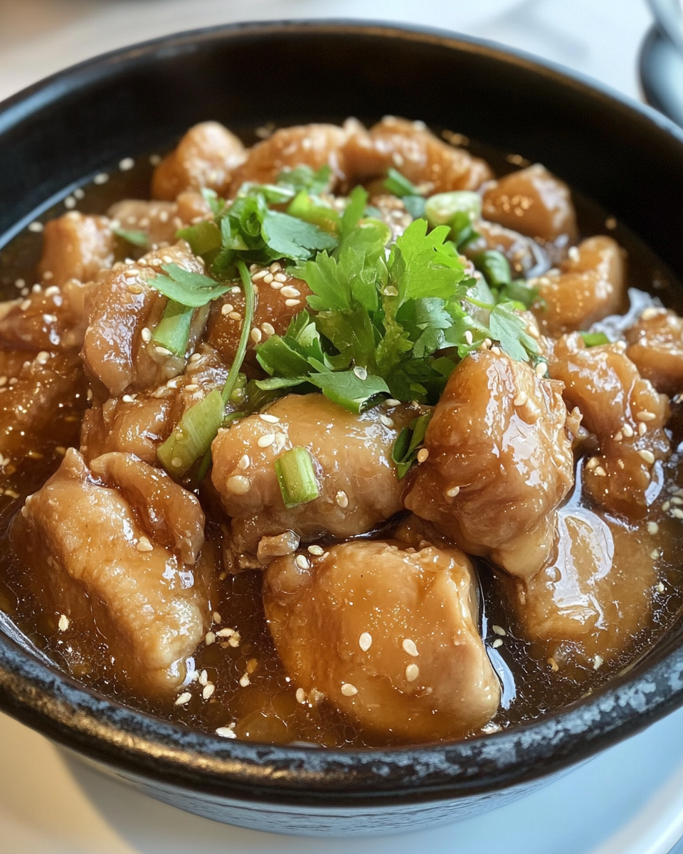 Caramelized soy chicken in garlic ginger broth