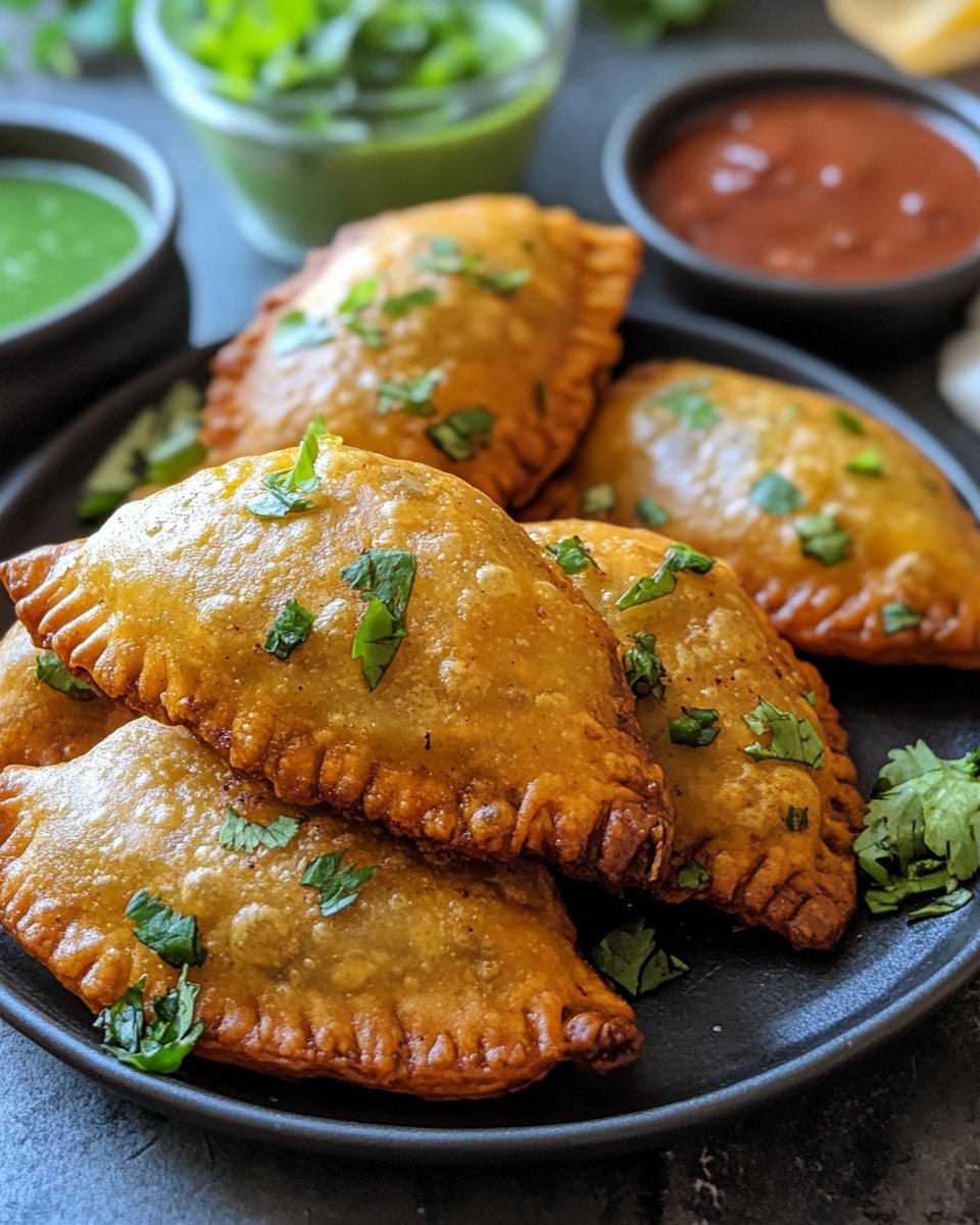 Close up of spiced samosa patties showing texture