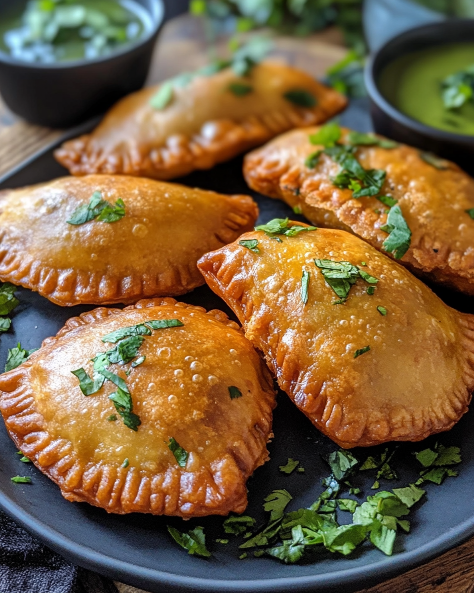 Golden fried samosa patties served with herbs