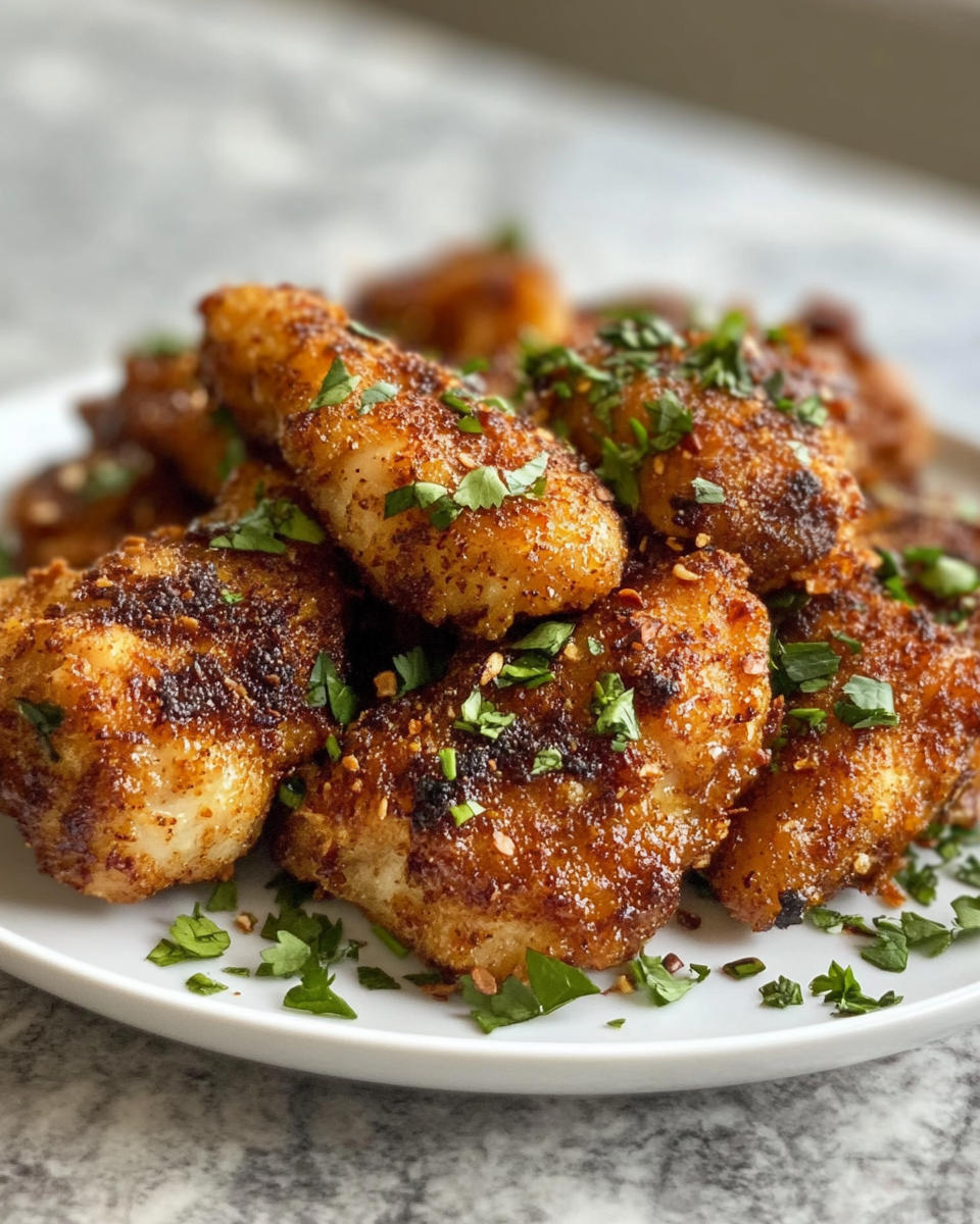 Plated spicy Brazilian coconut chicken ready to eat