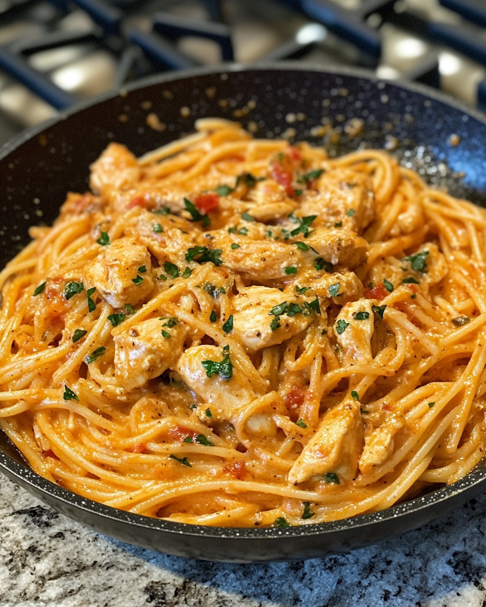 Creamy Cajun chicken spaghetti in garlic parmesan cream sauce