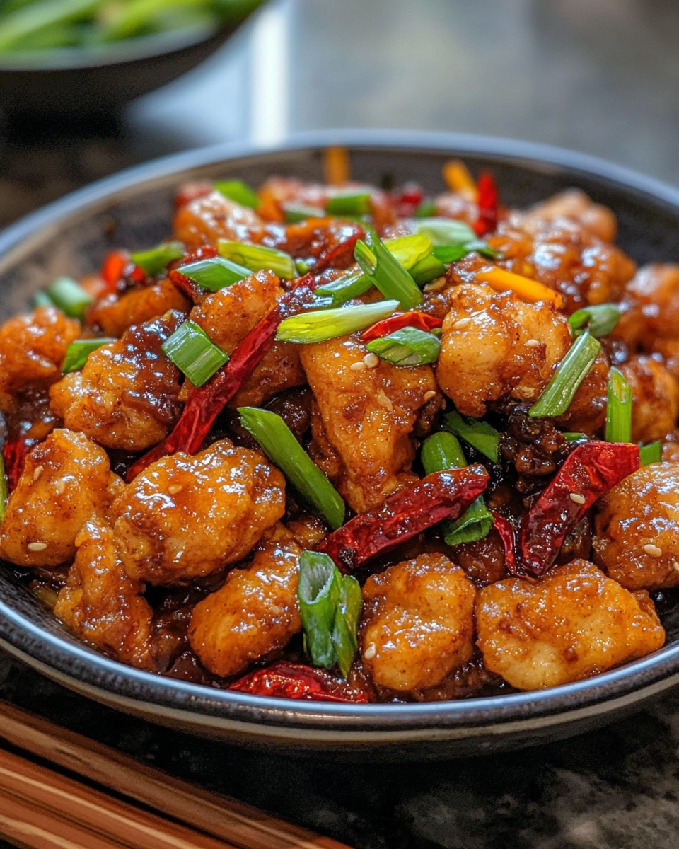 Closeup of the finished Dragon Chicken dish