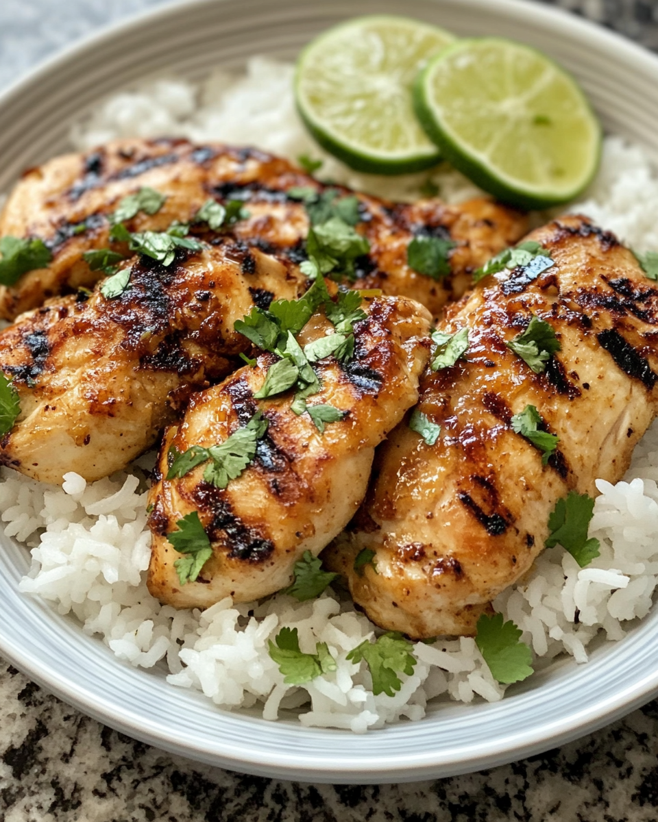 Spicy maple chicken and coconut rice dish