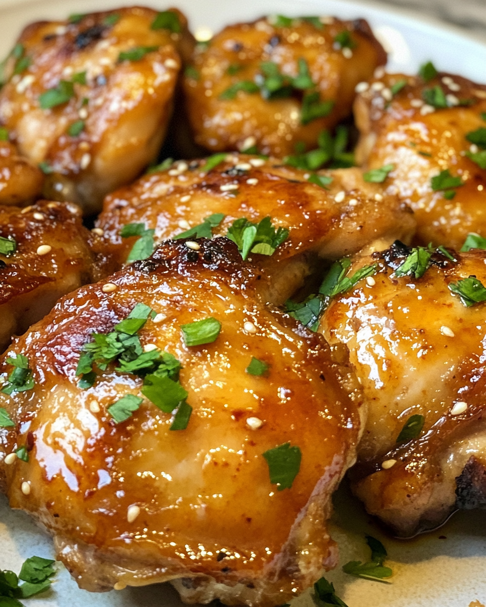 Finished Sticky Thai Chicken garnished with cilantro