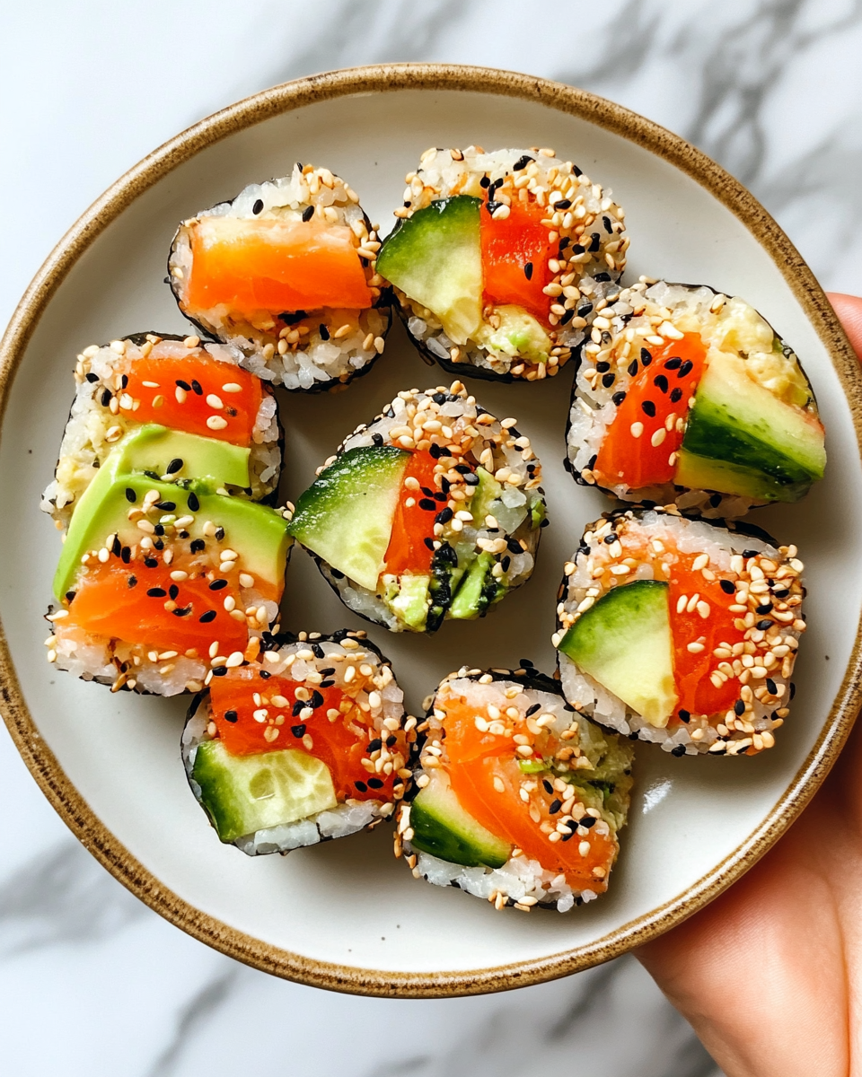 final sushi cup close-up showing avocado and nori