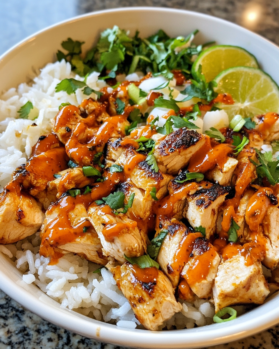 Sweet chili chicken bowl with coconut lime drizzle
