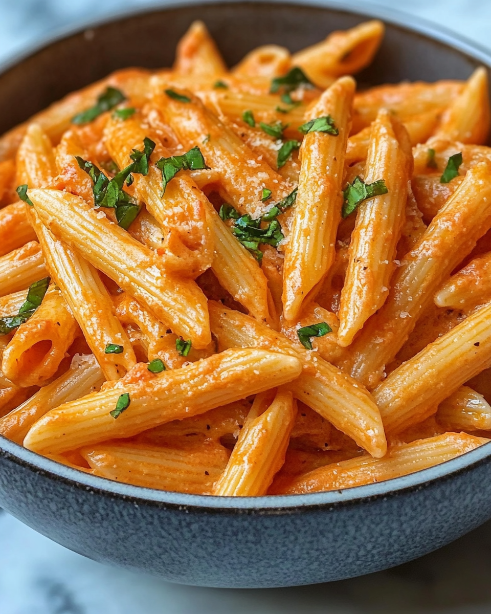 Shrimp and orzo cooking in pressure cooker with creamy tomato sauce